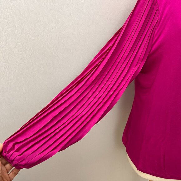 NEW Talbots Pleated Sleeve Crewneck Top Magenta Pink Sz L - Picture 3 of 13